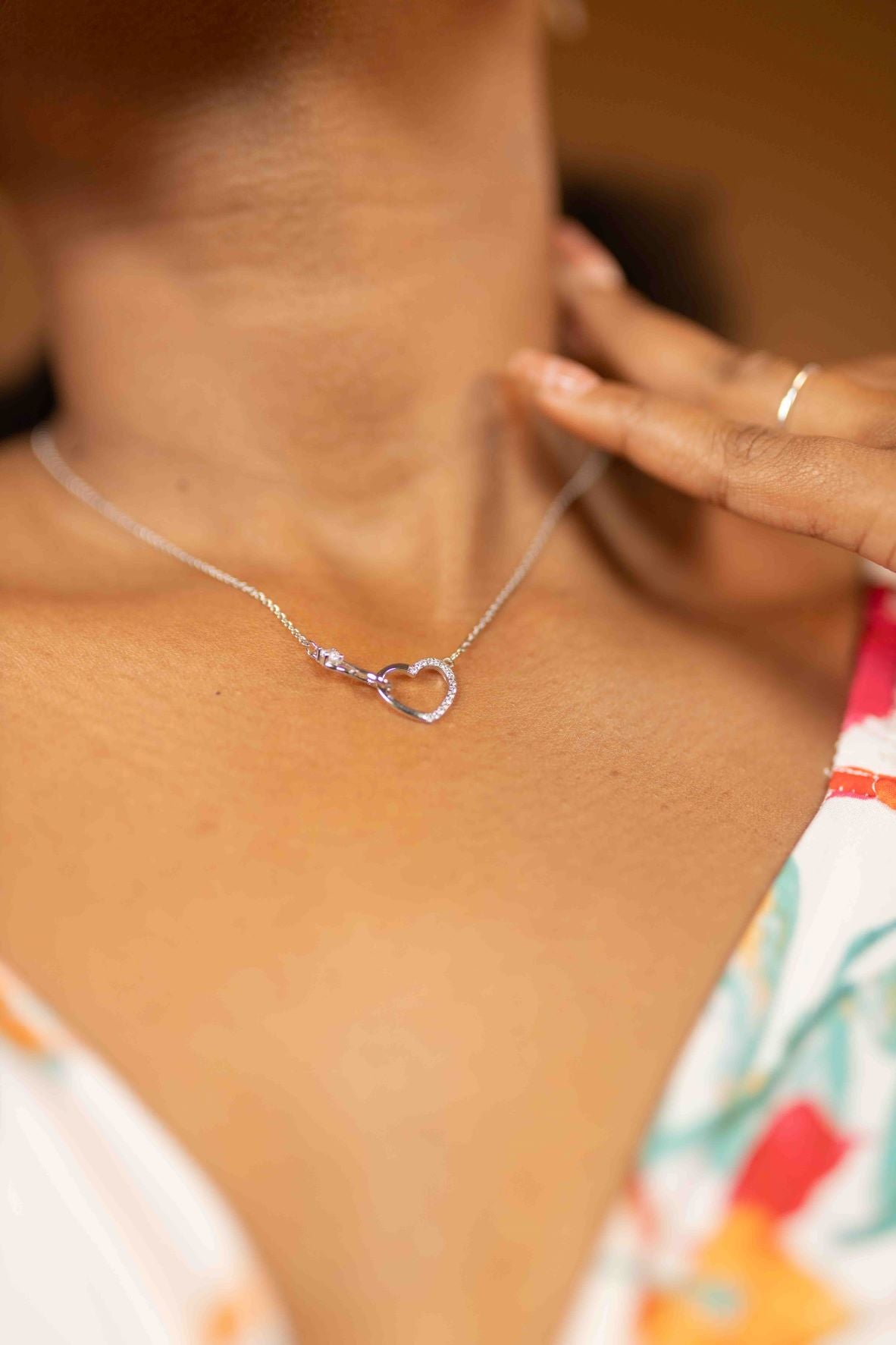 Half Diamond Accent Heart-Shaped Pendant Necklace