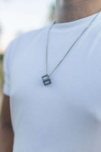 Men's Vintage Stainless Hallow Cube Pendant Necklace